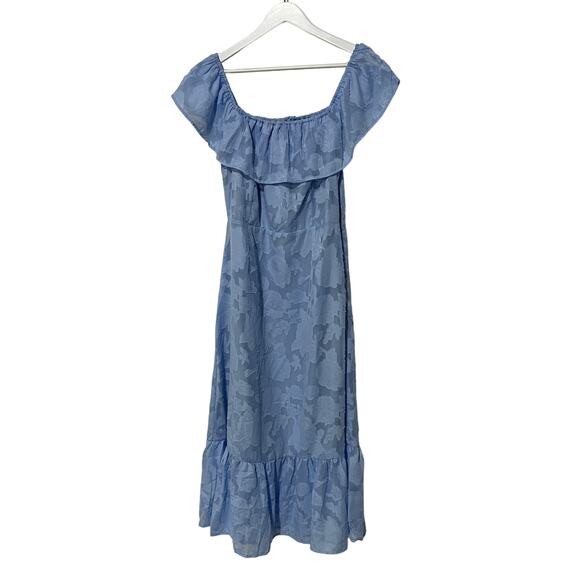 KOKO + MASON WOMENS SIZE LARGE OFF SHLDR JACQUARD LINED MIDI DRESS BLUE NEW - Picture 5 of 14